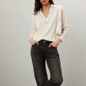 SANDRO Off-White Wool Knit Sequin Collar V-Neck Sweater Size 36